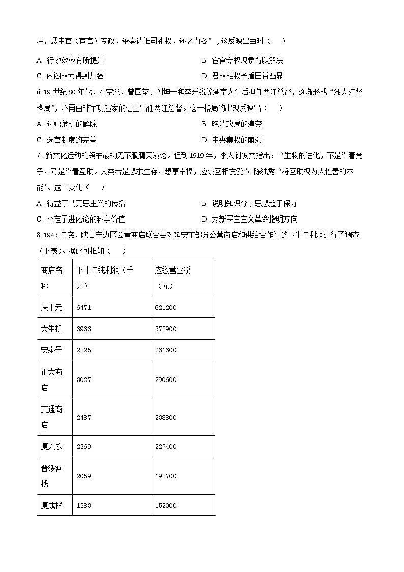2024届安徽省合肥一六八中学高三下学期最后一卷历史试题（原卷版）(1)第2页