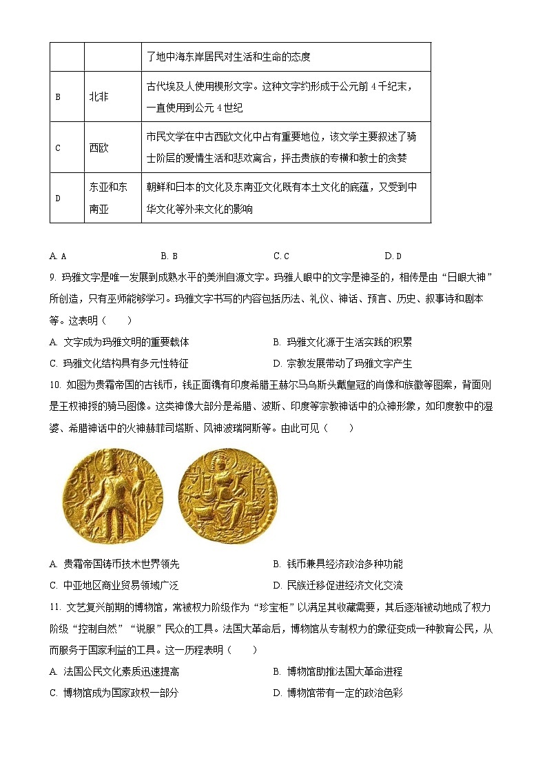 河北省示范性高中2023-2024学年高二下学期4月期中联考历史试题（Word版附解析）03