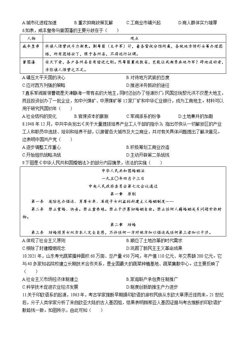 2024届湖北省武汉市高三下学期5月模拟训练历史试卷02