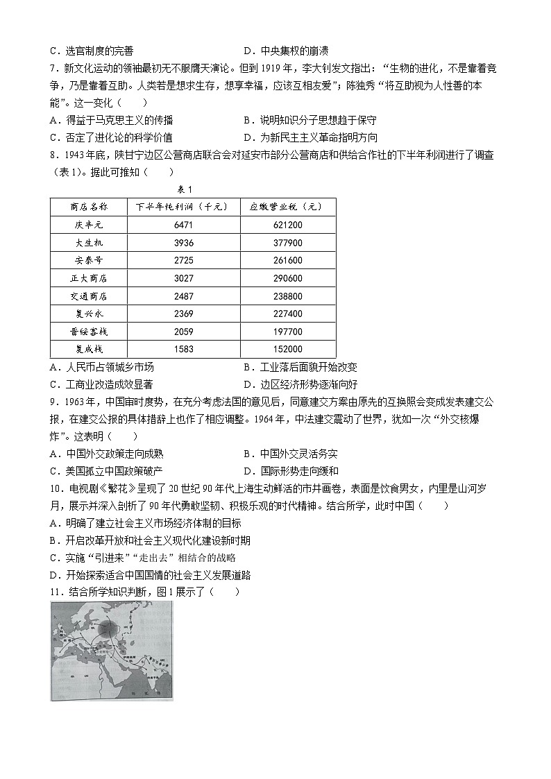2024届安徽省合肥一六八中学高三下学期最后一卷历史试题(无答案)第2页