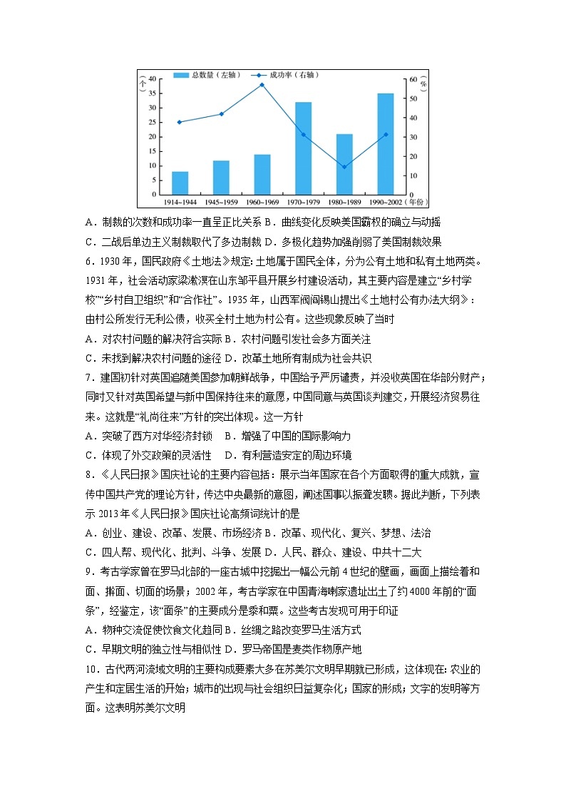 2024届天津市高三下学期模拟预测历史试卷第2页