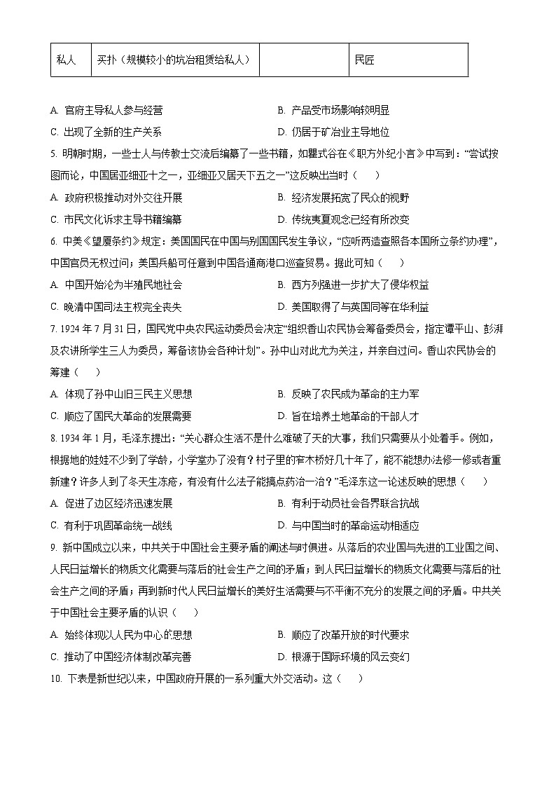 2024届安徽省合肥市第一中学高三下学期最后一卷历史试题（原卷版+解析版）02