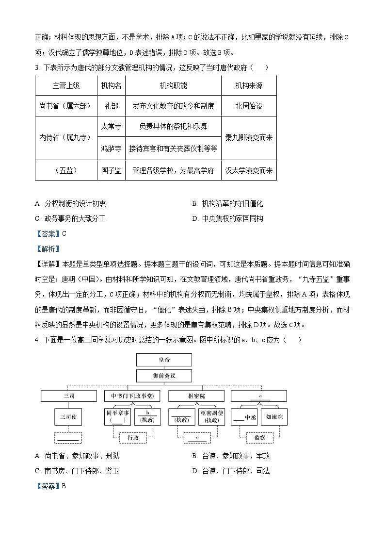 2024届湖南省长沙市第一中学高三下学期模拟试卷（二）历史试题（原卷版+解析版）02