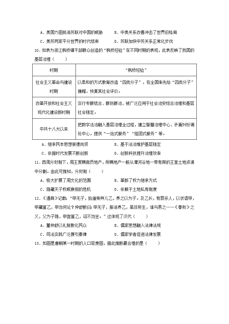 2024届湖南省高三下学期考前热身历史试卷第3页