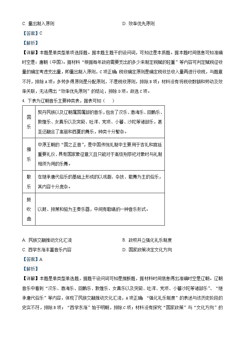 2024届安徽省安庆市第一中学高三下学期三模考试历史试题（原卷版+解析版）02