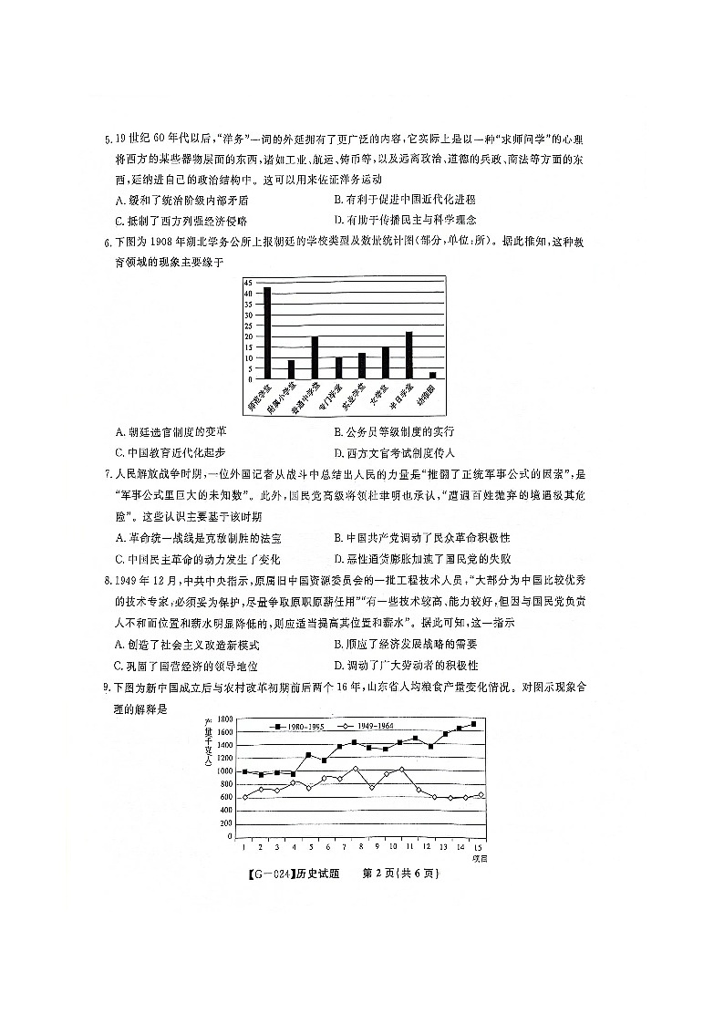 安徽省阜阳市皖江名校联盟2024届高三下学期模拟联考最后一卷历史试题扫描版无答案第2页