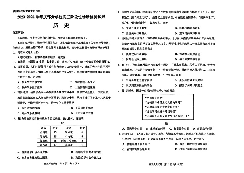 2024山东淄博高三下学期二模历史试题及答案01