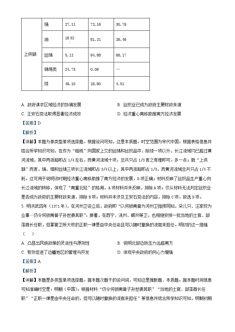 山西省吕梁市2023-2024学年高二下学期5月质量检测历史试卷（学生版+教师版）03