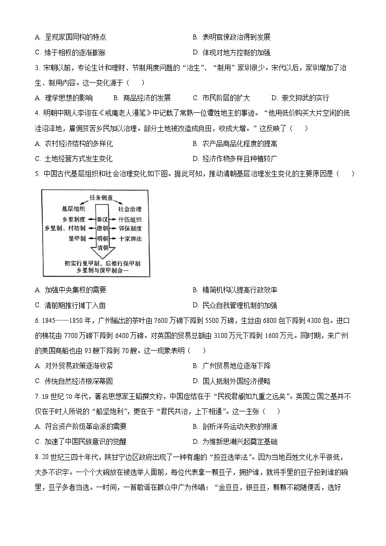 2024届山东省菏泽市高三信息押题卷（二）历史试题（学生版+教师版）02