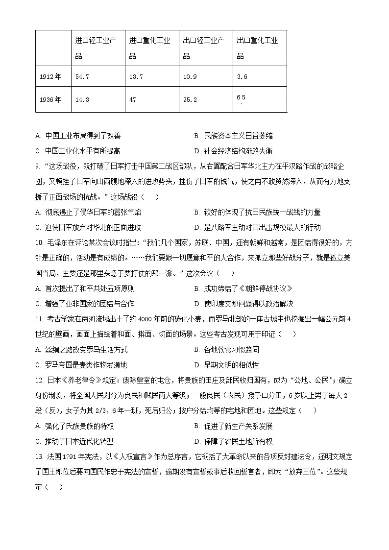 2024梧州、忻城县、桂平高三下学期5月仿真模拟试题历史含解析第3页