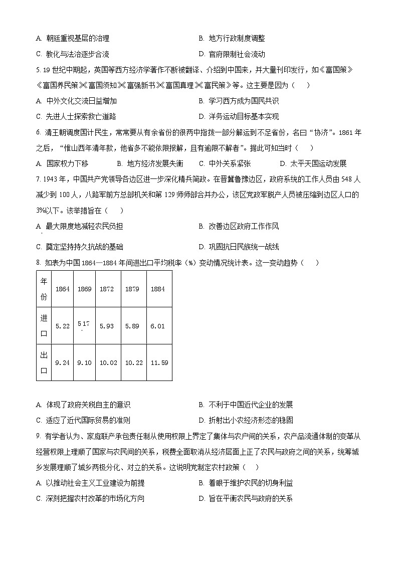 山东省德州市部分学校2024届高三下学期三模历史试题（学生版+教师版）02