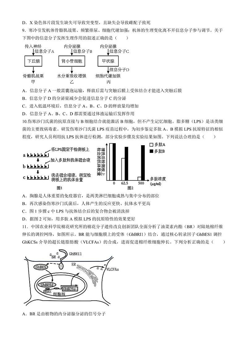 2024届湖北省荆州中学高三下学期第三次适应性考试生物试题第3页