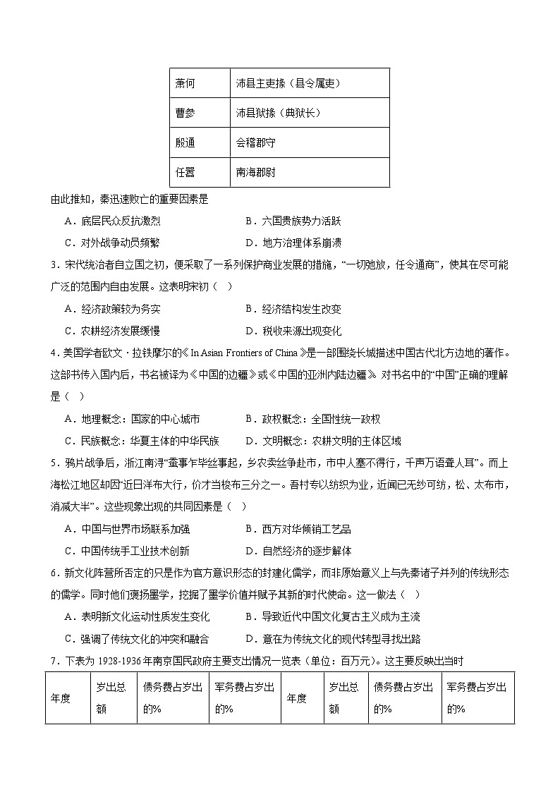 黄金卷03 -【赢在高考·黄金8卷】备战2024年高考历史模拟卷（辽宁专用）02