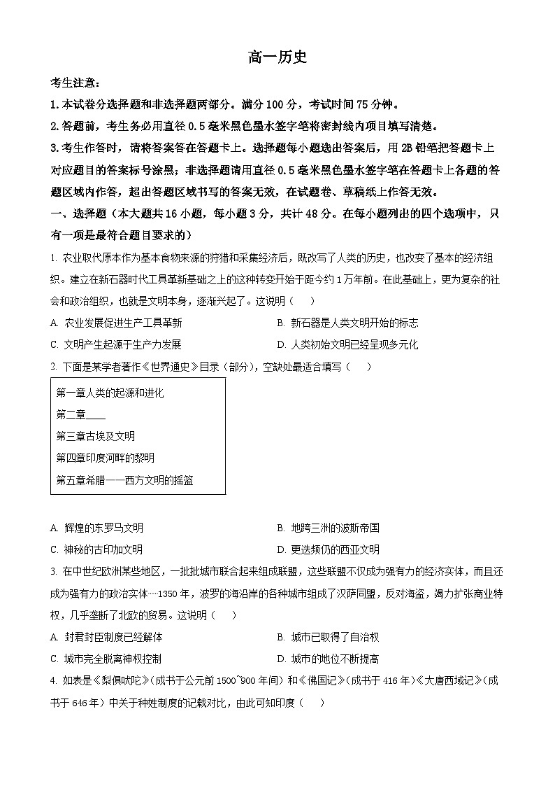 安徽省金榜大联考2023-2024学年高一下学期5月月考历史试题（学生版+教师版）01