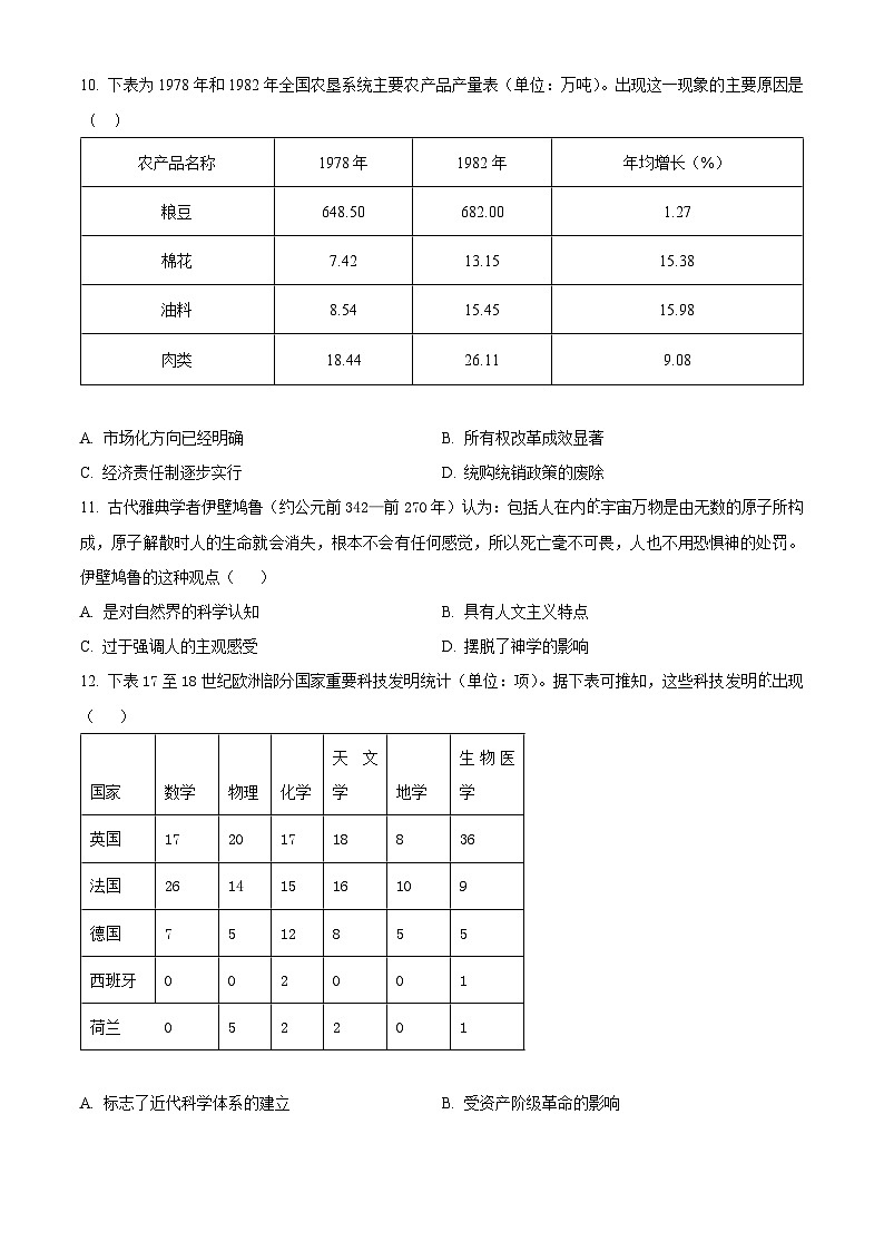 2024武汉新洲区问津联合体高二下学期5月月考历史试题含解析03