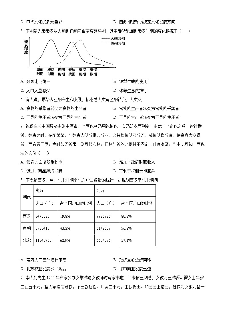 湖南省汨罗市第一中学2023-2024学年高二5月月考历史试题无答案第2页