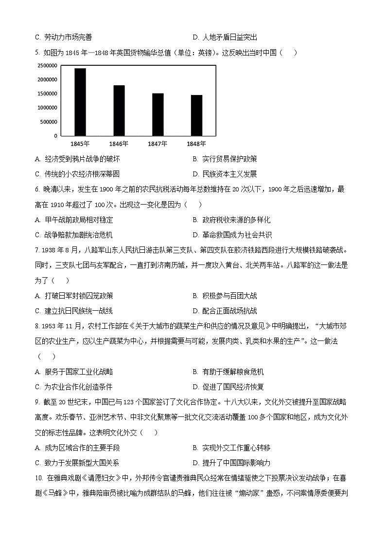 2024届山东省淄博市高三下学期三模历史试题（学生版+教师版）02