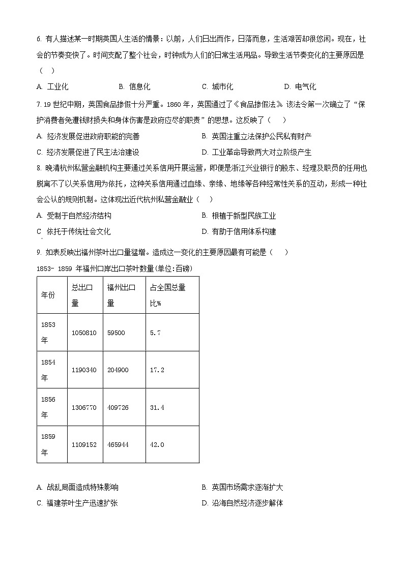 福建省福州市六校2023-2024学年高二下学期期中历史试题（学生版+教师版）02