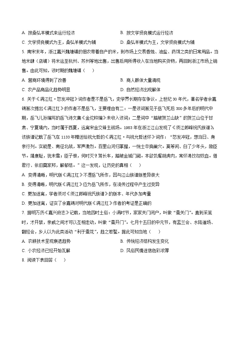 山东省菏泽外国语学校2024届高三下学期三模历史试题（学生版）第2页