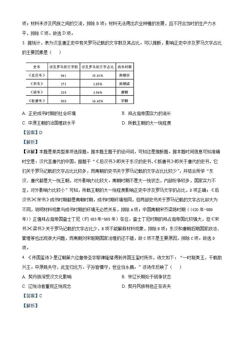 2024届福建省莆田市涵江区高三最后一次模拟预测历史试题（教师版）第2页