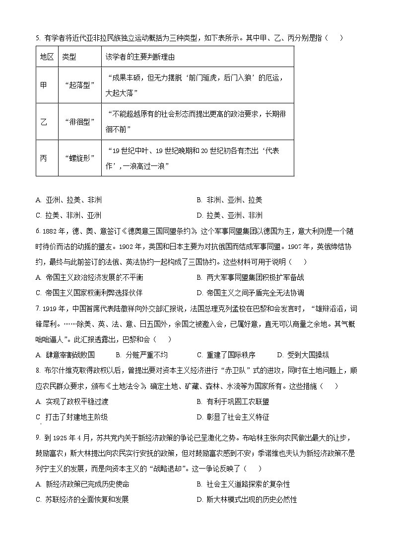 山西省运城市康杰中学2023-2024学年高一下学期第二次月考历史试题（学生版+教师版）02