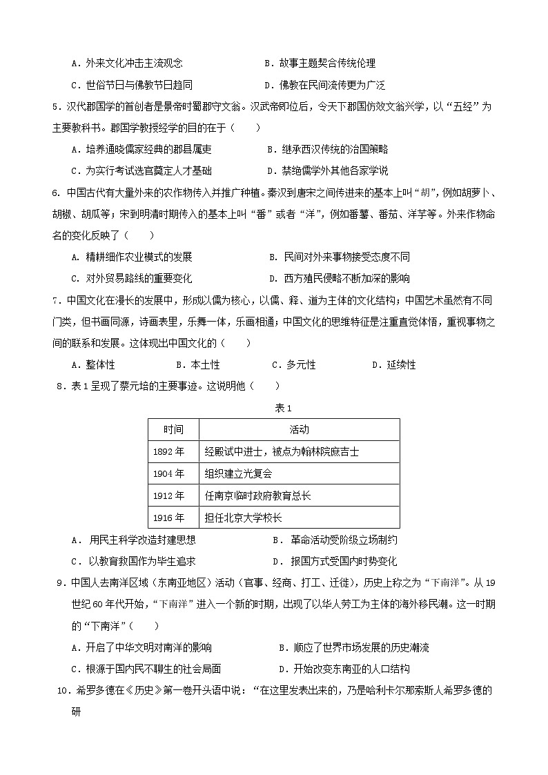 广东省东莞市七校联考2023-2024学年高二下学期5月月考历史试卷（Word版附答案）02