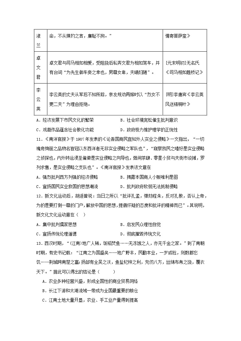 2024届湖南省高三下学期模拟信息历史试题第3页