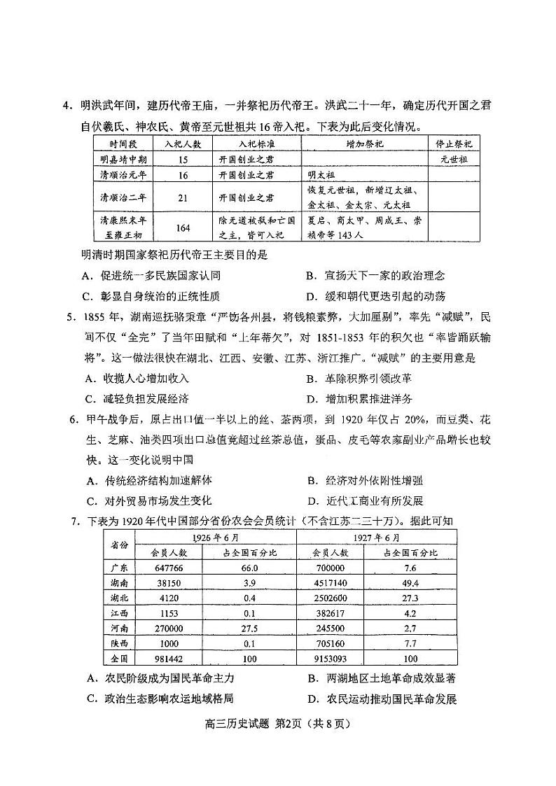 2024届山东省日照市高三下学期校际联合考试（三模）历史试题02