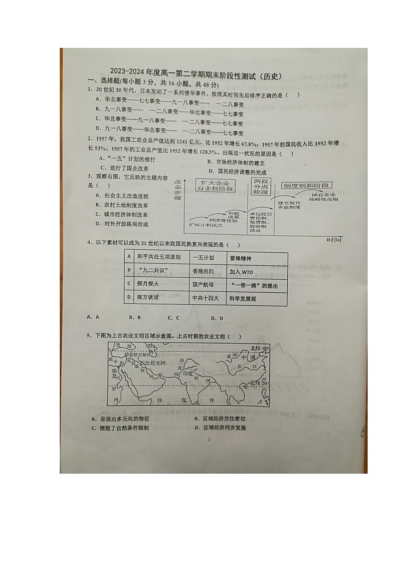 广东省茂名市信宜市第二中学2023-2024学年高一下学期5月月考历史试题01