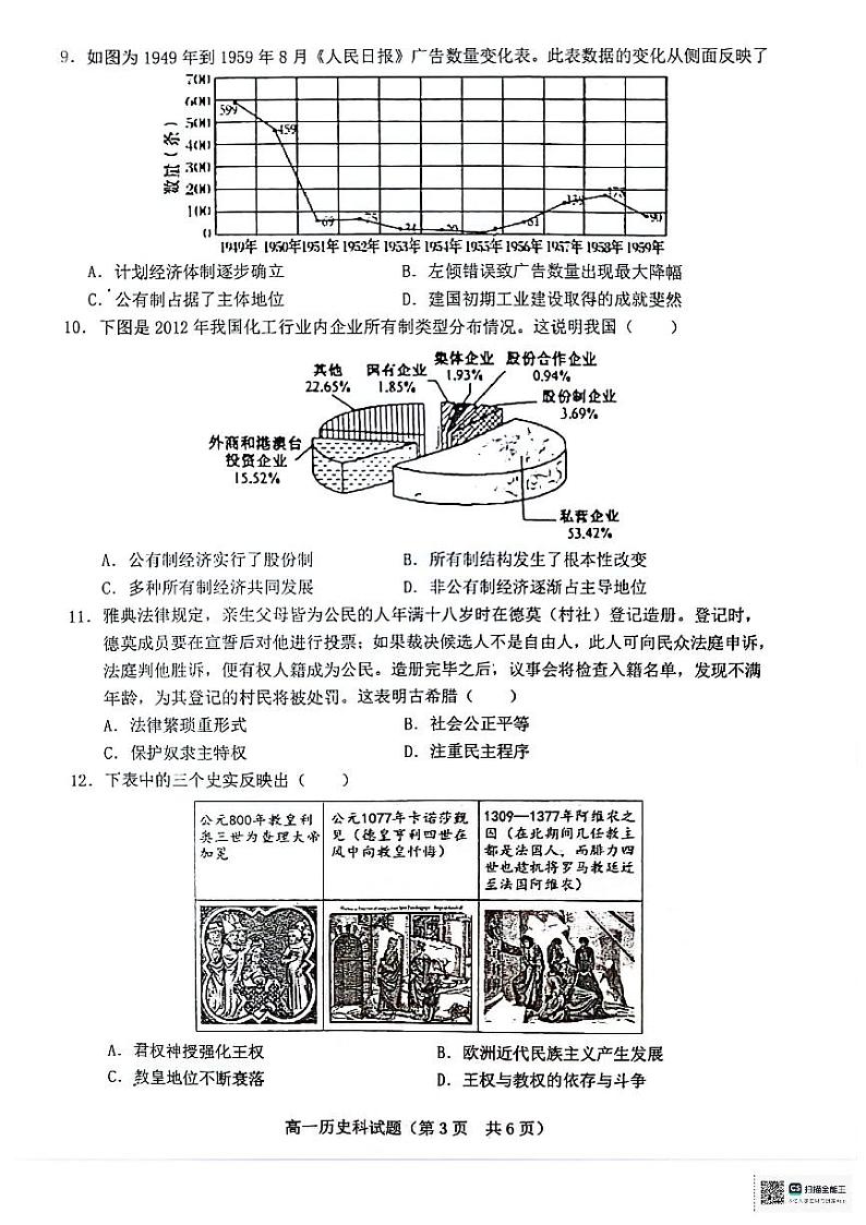 海南省琼海市嘉积中学2023-2024学年高一下学期期中考试历史试题03