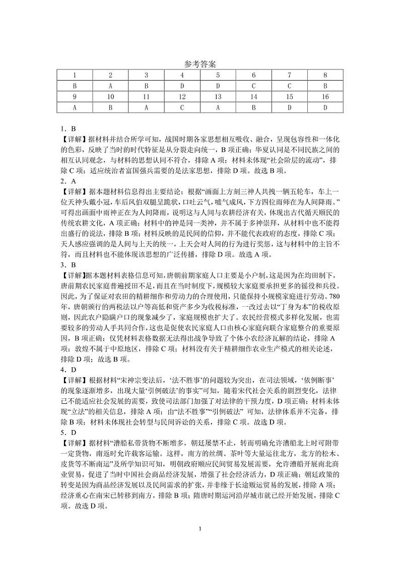 2024长沙雅礼中学高三下学期热身训练（三模）历史试题含解析01