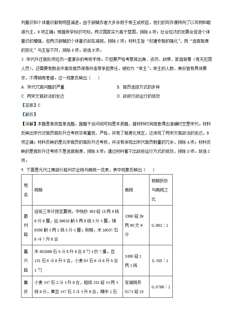 四川省成都市石室中学2024届高三下期二模历史试题（Word版附解析）02