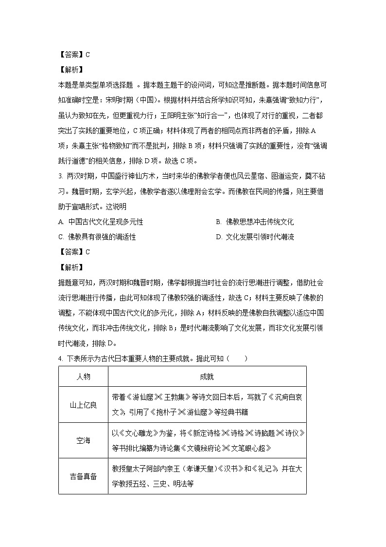 历史：安徽省亳州市涡阳县2023-2024学年高二下学期5月期中试题（解析版）第2页