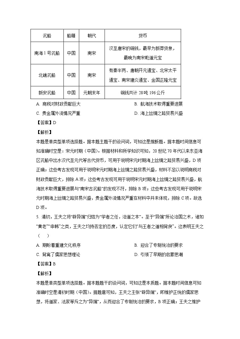 历史：2024届江西省部分学校高三下学期5月第一次适应性考试大联考试题（解析版）第3页