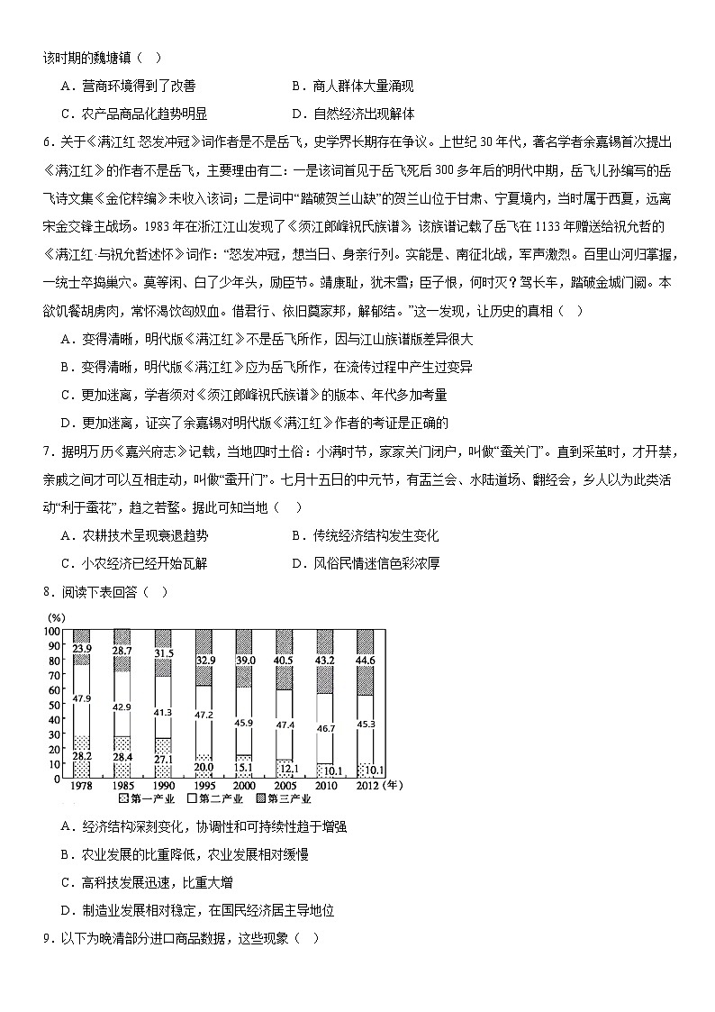 2024菏泽牡丹区菏泽外国语学校高三下学期三模试题历史含答案02
