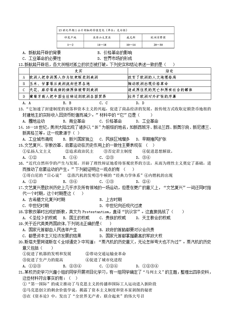 天津市第一百中学2023—2024学年第二学期高一历史（文科青海生）期中考试卷及答案（含答案）第2页