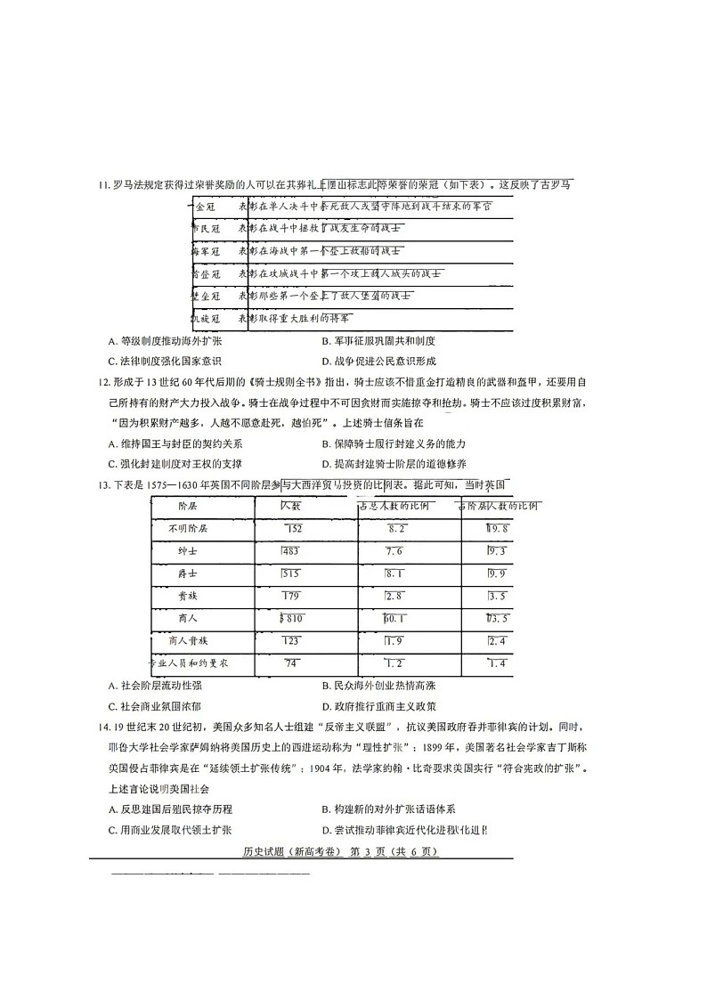 2024湖北卷 高考历史试题第3页