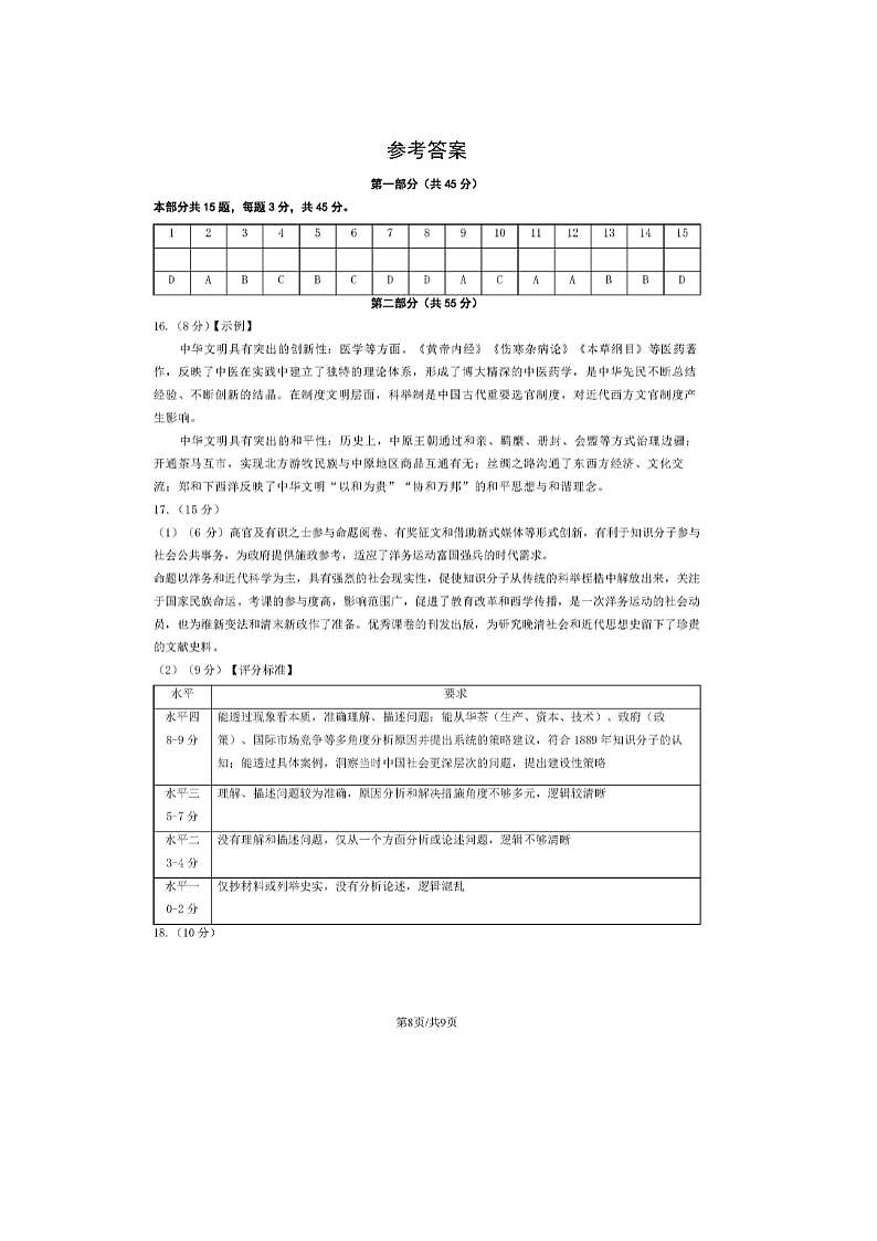 2024届北京朝阳高三一模历史试题01