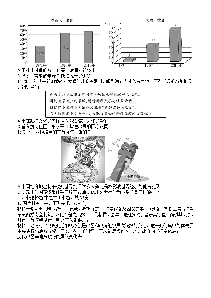 河南省百师联盟2023-2024学年高二下学期5月大联考历史试题（Word版附答案）第3页