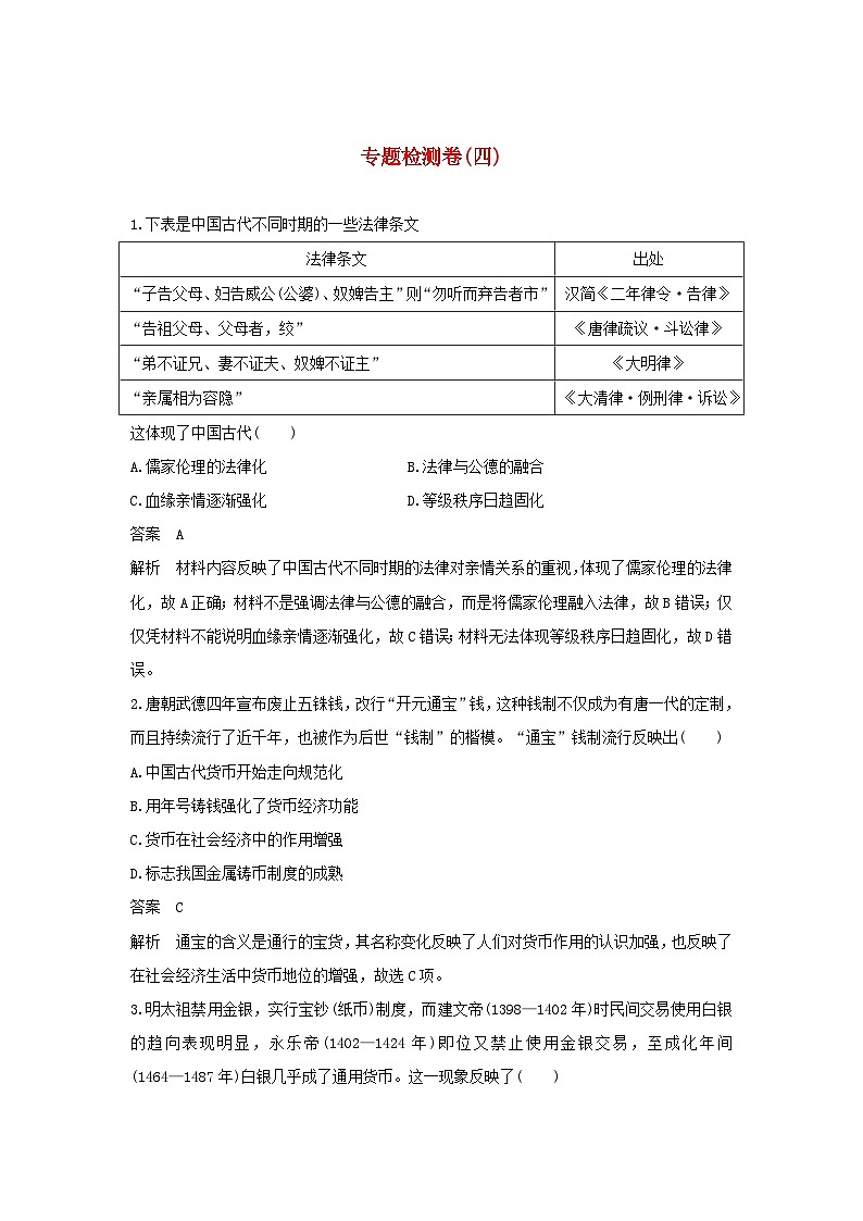 2024高考历史三轮复习训练-专题检测卷四第1页