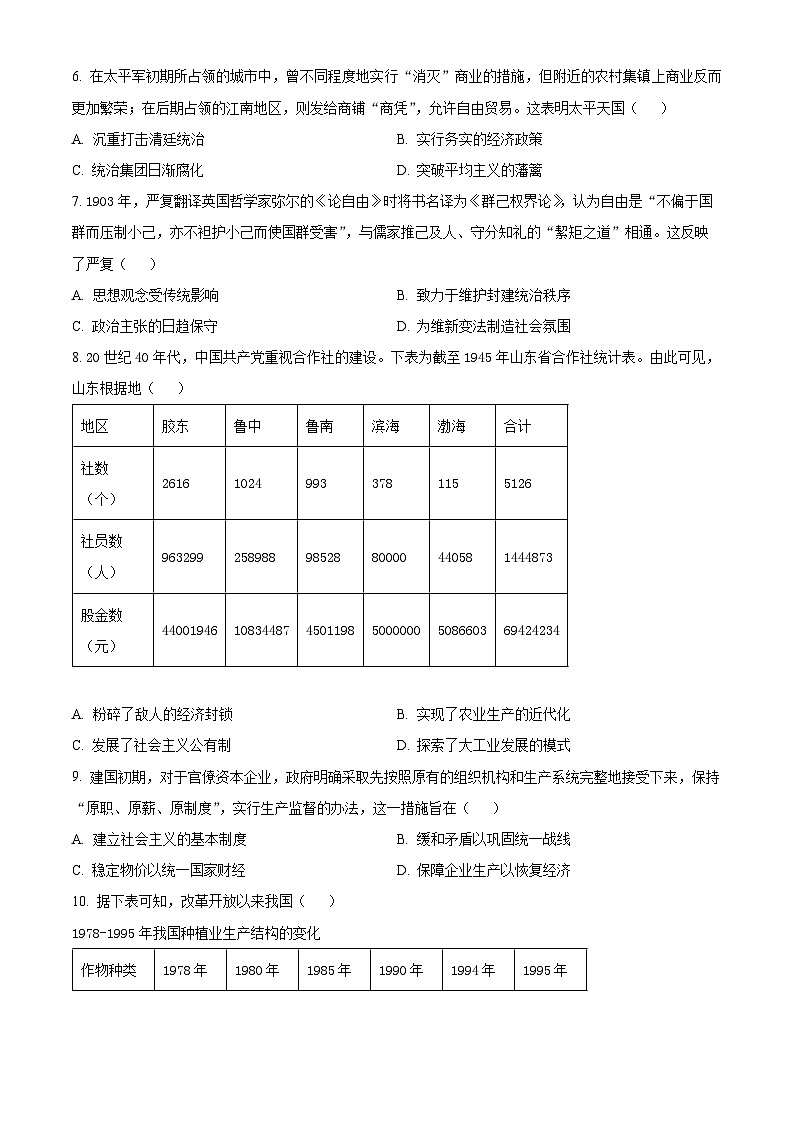 厦门双十中学2024届高三热身试卷历史试题（原卷版）第2页