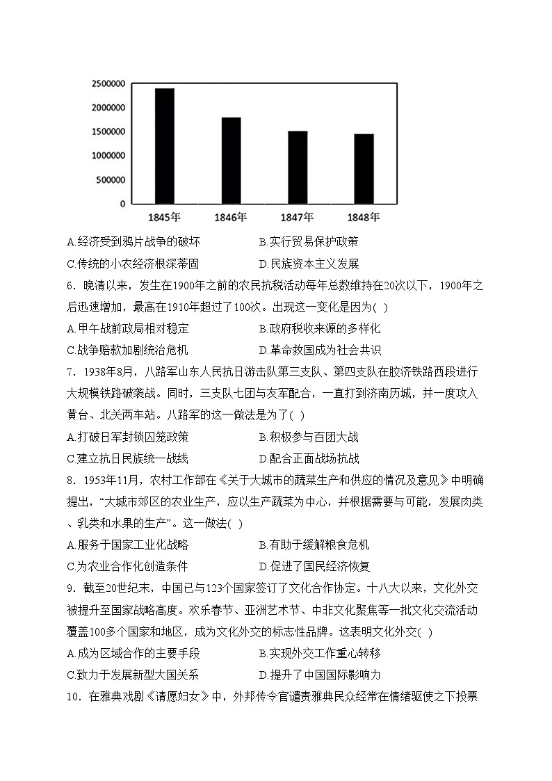 山东省淄博市2024届高三下学期三模历史试卷(含答案)02