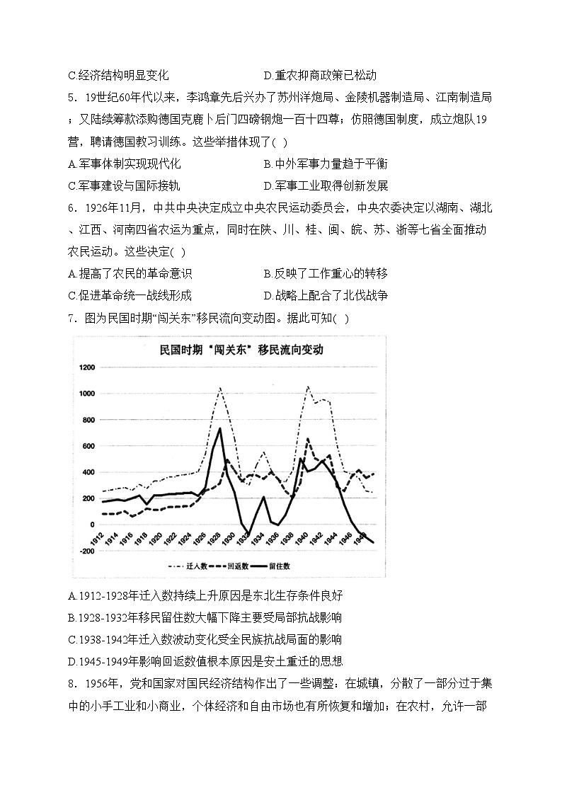 山东师范大学附属中学2024届高三下学期考前适应性测试历史试卷(含答案)02