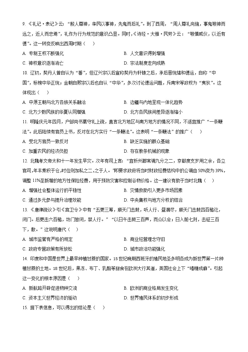 2024郑州宇华实验学校高二下学期5月月考试题历史含解析03