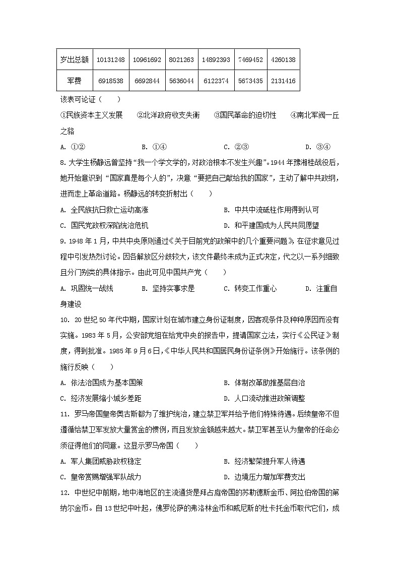 2024年湖北普通高中高考真题学业水平选择性考试历史真题及答案03