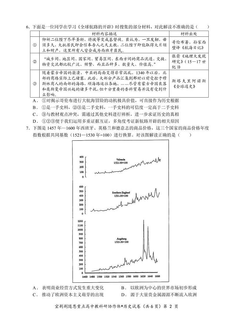 湖北省宜荆荆随恩2023-2024学年高一下学期6月联考历史试卷（B卷）02