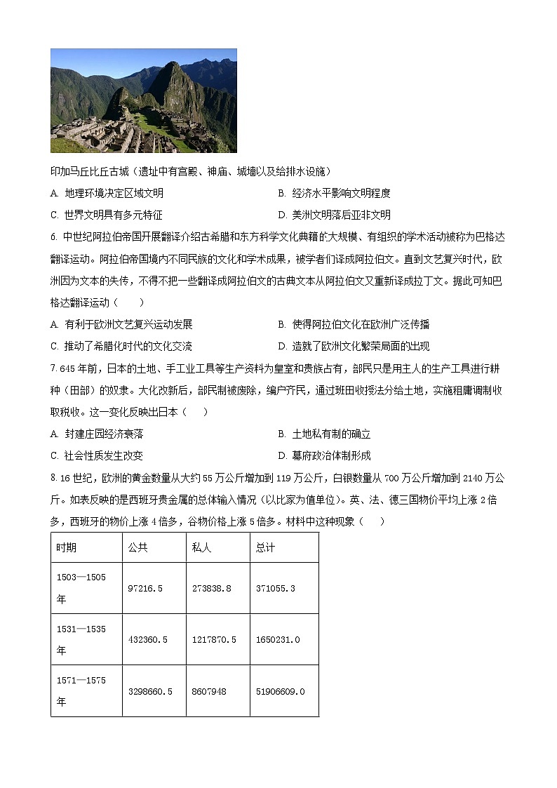 2024辽宁省七校协作体高一下学期5月期中联考试题历史含解析02