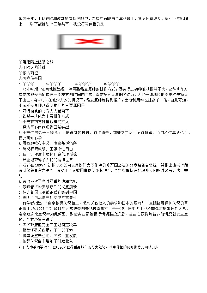 山西省文水中学校2024-2025学年新高三上学期第一次适应性考试历史试题02