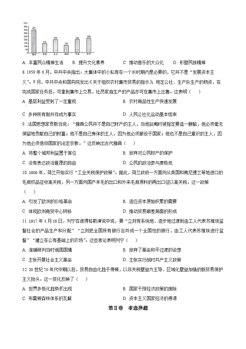 四川省广安友谊中学2022-2023学年高二下学期文科综合训练（七）历史试题（Word版附解析）02