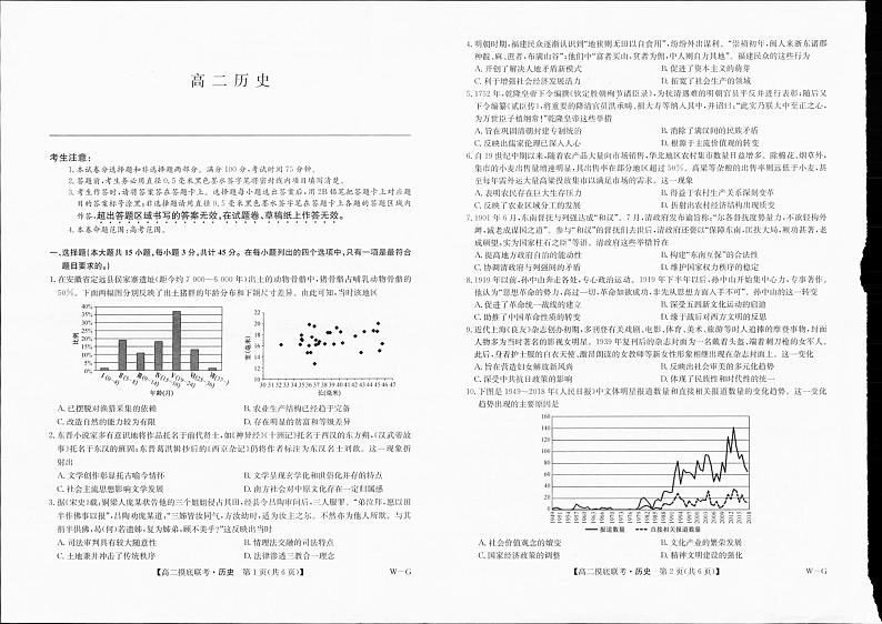 高二摸底联考历史试卷第1页